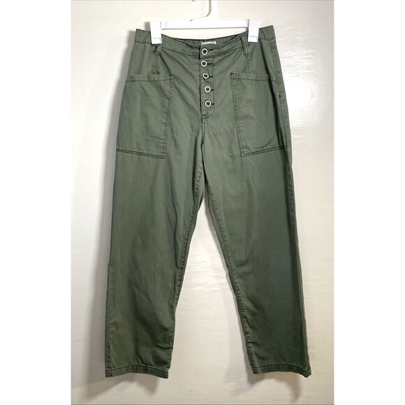 $128 PISTOLA Pants Tammy High Rise Ankle Button Hem Colonel Green Size 30 - Picture 2 of 12